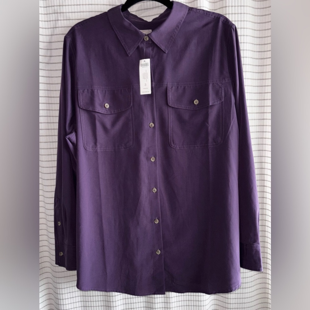 NWT Chico's Purple Berry Silky Soft Pocket Utility Shirt size 3 (XL)